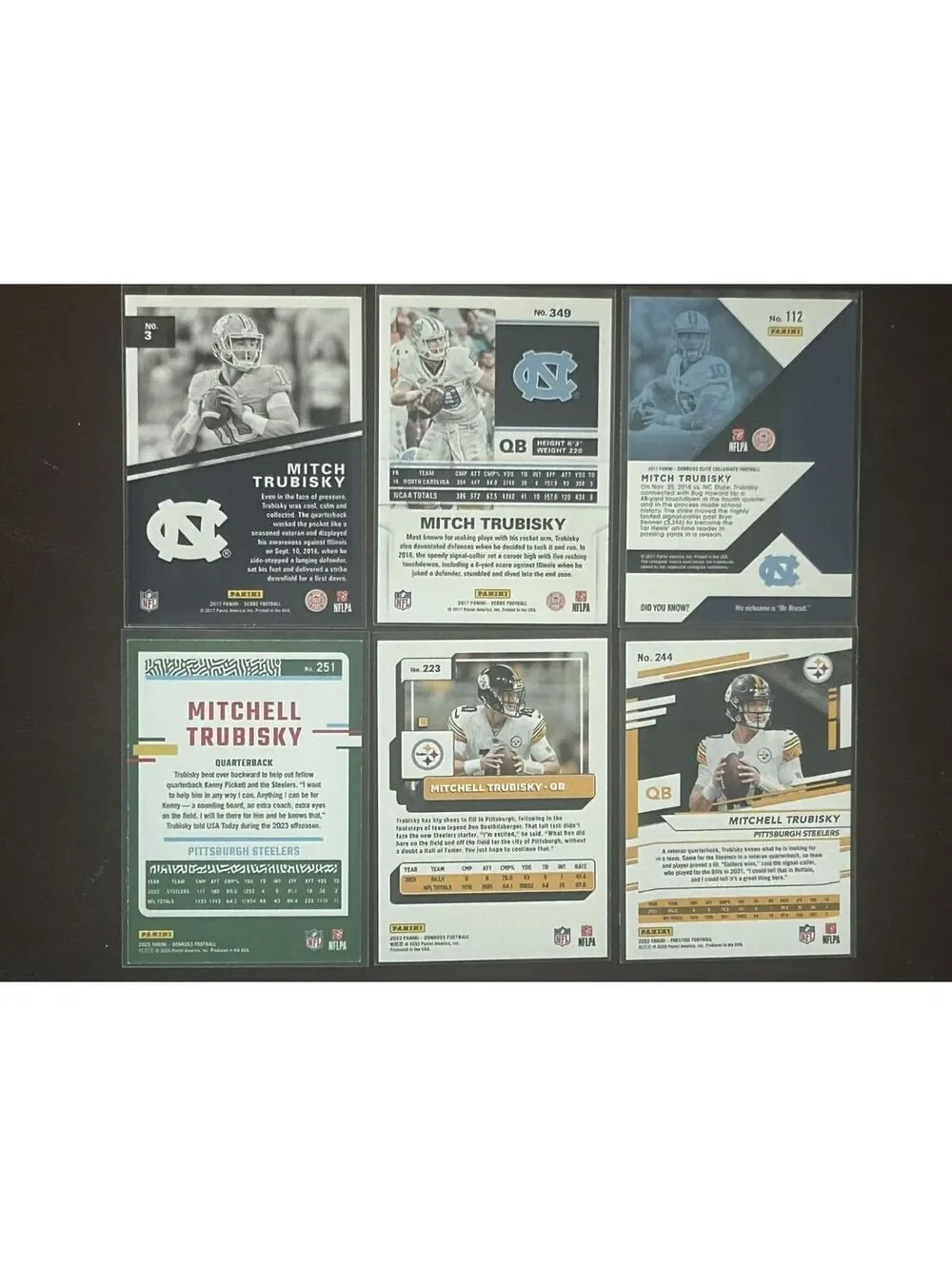MITCHELL TRUBISKY PANINI COLLECTION 3 2017 RC’S +DONRUSS/PRESTIGE 6 NFL CARD LOT